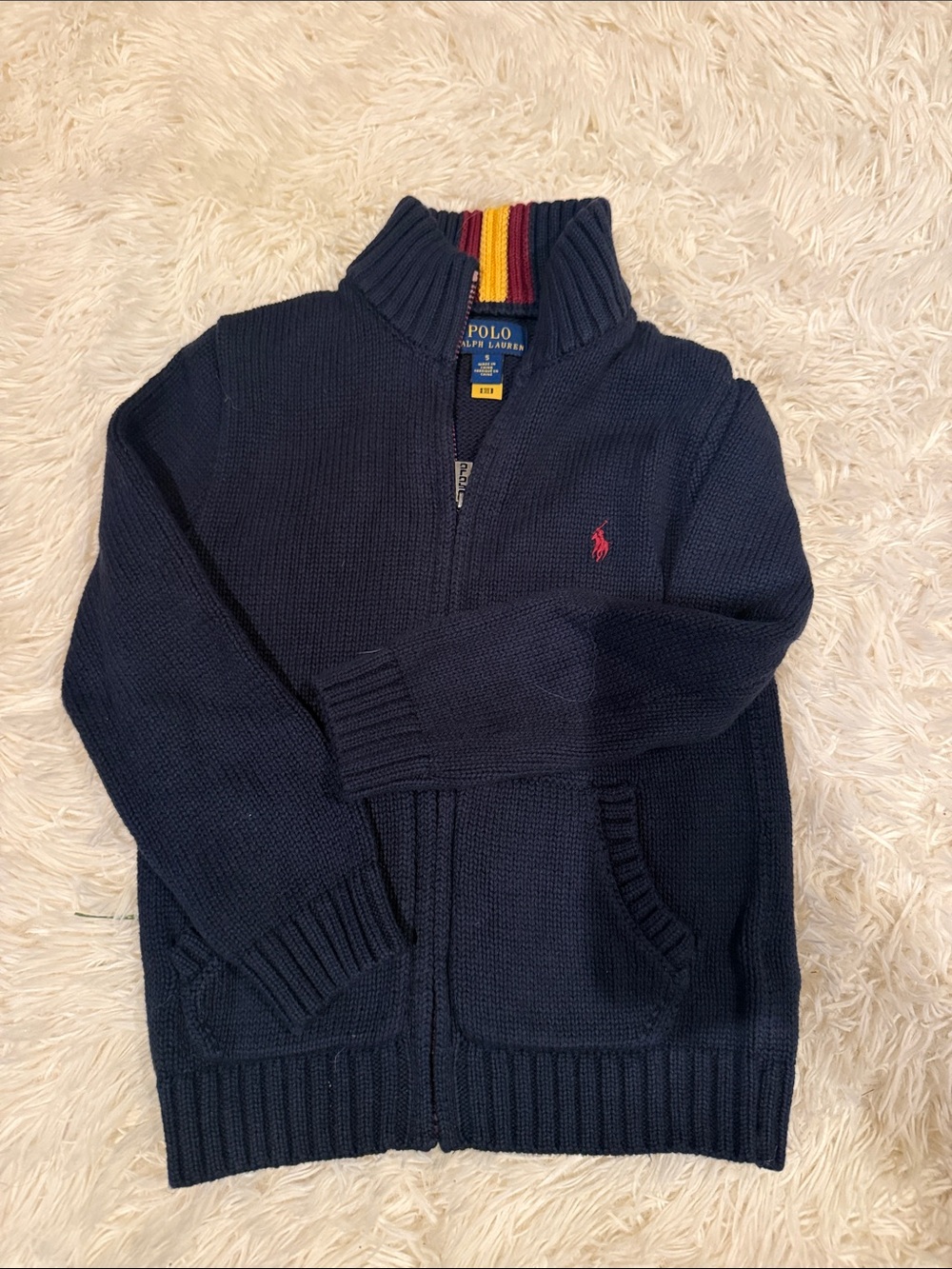 Polo by Ralph Lauren Navy Full-Zip Knit Jacket with Red Pony